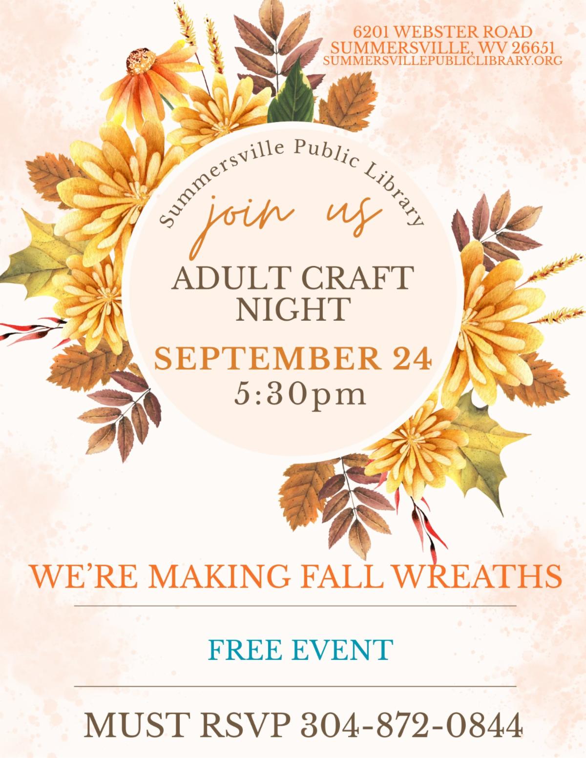 SPL Adult Craft Night Sept 25